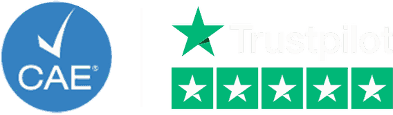 CAE credit badge and Trustpilot 5-star rating