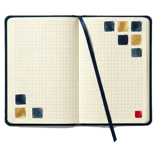 An open planner with a calendar grid.