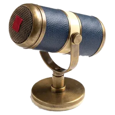 A brass microphone on a stand.