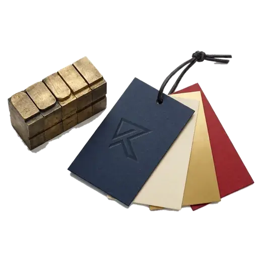 Brass type blocks and a color swatch book.