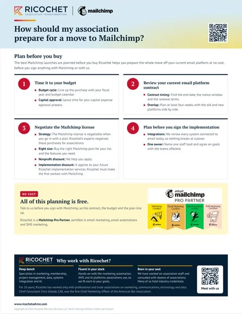 Preview of the guide How should my association prepare for a move to Mailchimp?