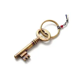 A brass key on a ring.