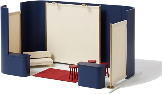 A tabletop model of a trade show exhibit booth.